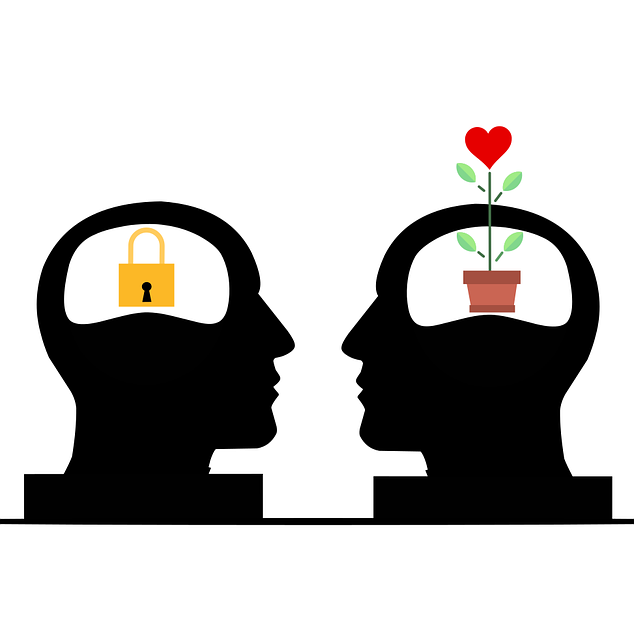 Zwei Köpfe in schwarz mit einmal einem Schloss und einmal einer Blume